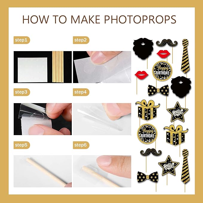 Black and Gold Birthday Decorations - Party Supplies Kit with Tablecloth, Paper Plates, Photo Props, Crown Foil Balloon, Fringe Curtains, Cake Toppers and Banner for Men Women 18th 21st 30th 40th 50th