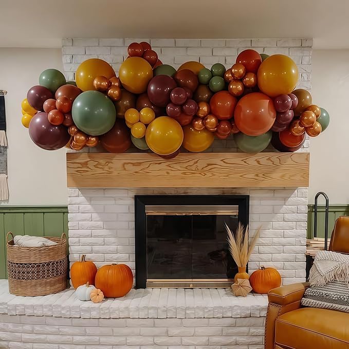 Safari Balloons, Burnt Orange Terracotta Mustard Yellow Burgundy Sage Green Coffee Brown Autumn Fall Color Balloon for Thanksgiving Harvest Baby Shower Woodland Dinosaur Birthday Party Decoration