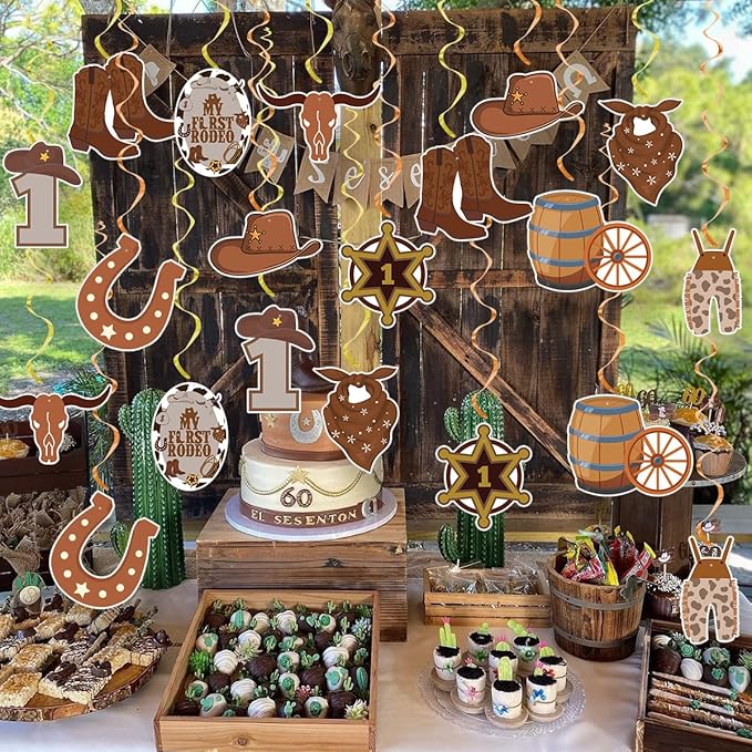 Cowboy Party Decorations My First Rodeo Birthday Party for Boy Supplies Western Theme Party Supplies Hanging Swirls Foil Cowgirl Birthday Decorations for Wild West Farm Country Party