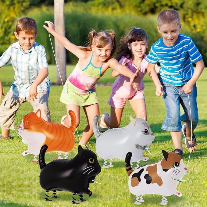 4 Pcs Walking Cat Balloons, Cat Balloons, Walking Animal Foil Mylar Balloon, Farm Birthday Decorations for Cats Theme Party Supplies (Cat)