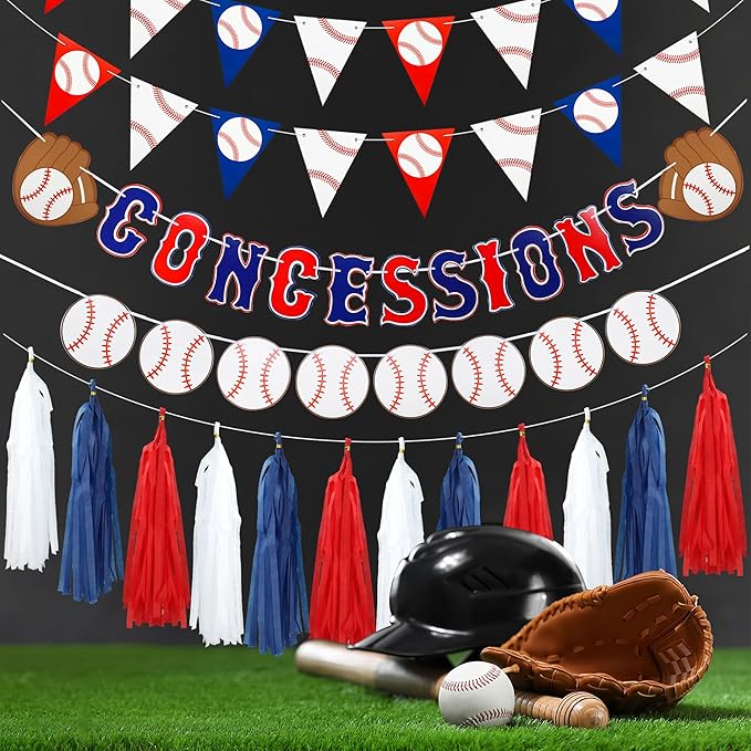 Baseball Party Decorations Baseball Concessions Banner Triangle Bunting Pennant Flag Decor with Tassel Garland for Baseballs Sports Themed Birthday Party Supplies