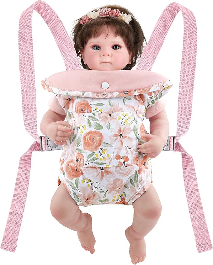 GAGAKU Baby Doll Carrier for Little Girls, Doll Accessories for Toddlers 1-3, Kids Toy Baby Dolls Sling Carrier - Rose