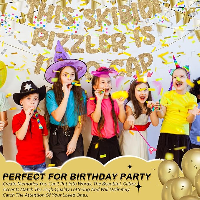 Fulmoon Pre Strung This Skibidi Rizzler Is 11 No Cap Glitter Banner 11th Birthday Party Decorations, Funny Birthday Sign, Party Supplies, Ideas, Gifts, Champagne Gold