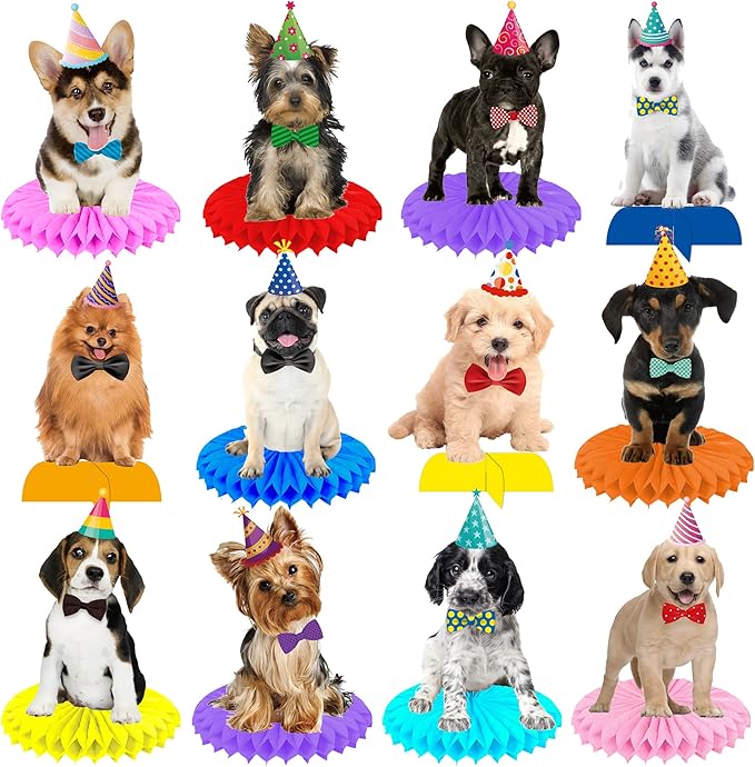 13Pcs Baby Dog Honeycomb Centerpieces Puppy Pet Birthday Party Supplies Pet Dog Party Table Decoration for Dog Theme Birthday Party Baby Shower Supplies