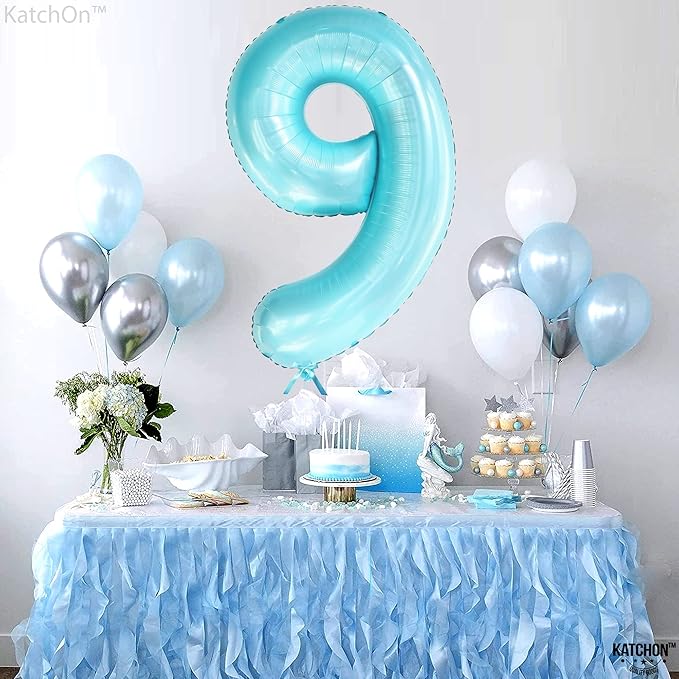 KatchOn, Giant Light Blue Number 9 Balloon - 40 Inch | Foil 9 Birthday Balloon for 9th Birthday Decorations | 9th Anniversary Decoration | Green Party Decoration
