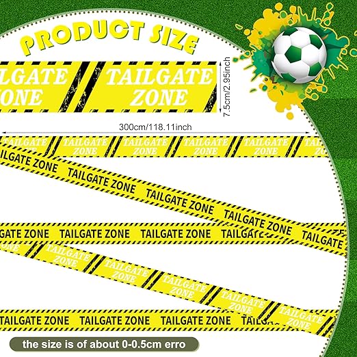 Nuanchu 2 Rolls 3'' x 98 Feet Tailgate Zone Caution Tape Football Party Decorations Football Tailgate Party Banner Supplies Favors for Sports Theme Birthday Bowl Parties(no Stickiness)