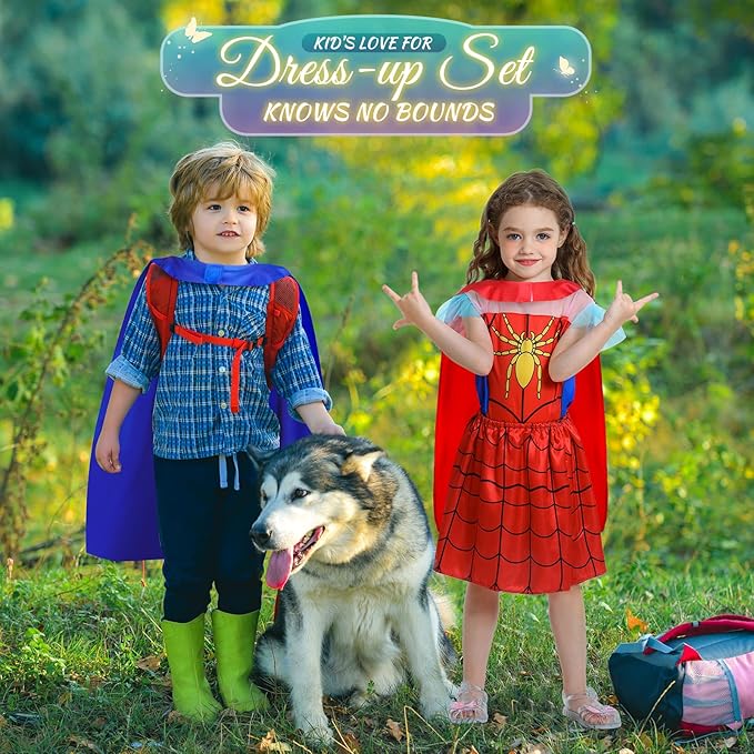 Jeowoqao Toddler Girls Dress up Costumes, Princess Dress Up Clothes for Little Girls, Kids Dress Up Pretend Play Set with Supergirl Princess Costumes Toy Gift for Girls Ages 3 4 5 6 Years