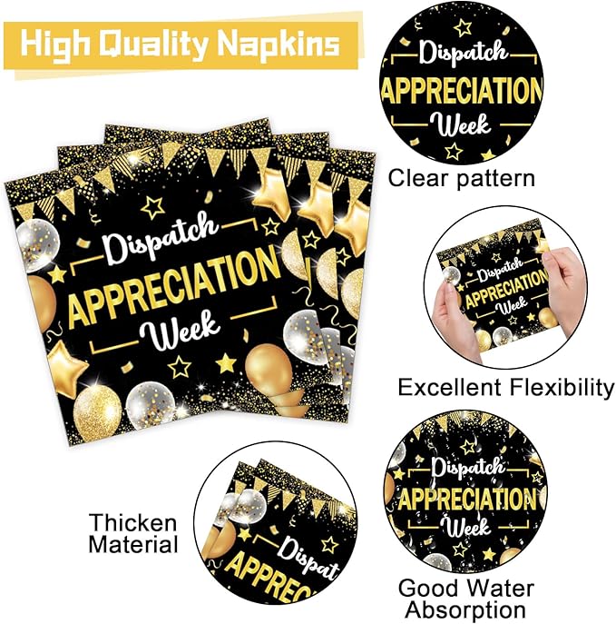 96PCS Dispatch Appreciation Week Party Paper Plates and Napkins Thank You Party Decor Black Gold Work Anniversary Tableware for Staff Employee Party Gatherings Decorations