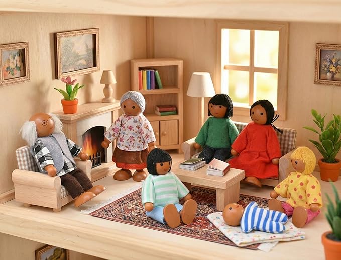15 Pcs Wooden Dollhouse People with Movable Limbs, Doll House Family Figures for Educational Pretend Play