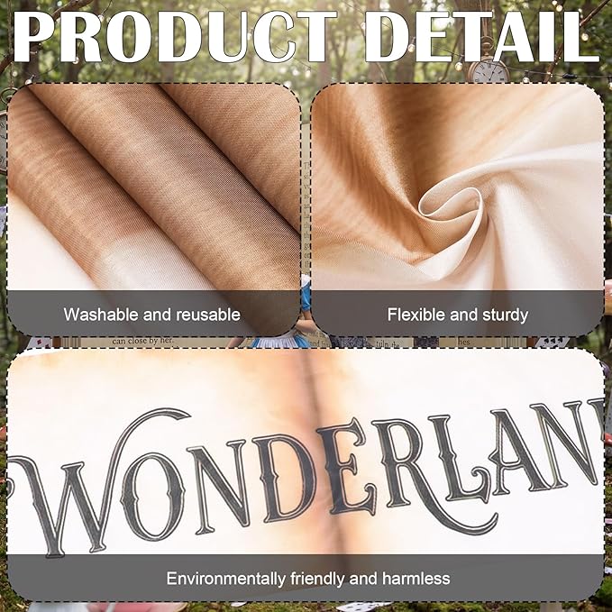 Preboun Wonderland Tea Party Decoration 6.56 x 7.22 ft Magic Book Door Banner Fairy Tale Themed Curtain Photo Props Background for Birthday Baby Shower Tea Party Supplies