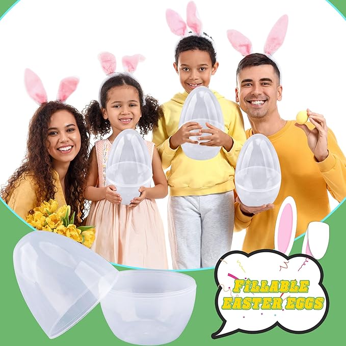 10 Pcs 10 Inch Giant Plastic Easter Eggs Jumbo Fillable Transparent White Empty Easter Eggs for Easter Basket Stuffers Party Supplies