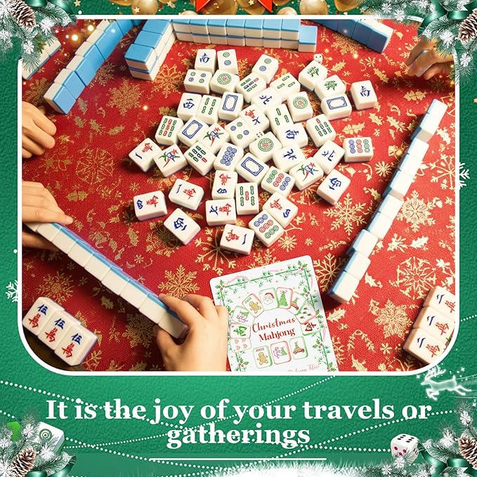 Soulchen 2 Pcs Mahjong Tile Mixer Shufflers for Mixing and Shuffling Tiles Plastic Mahjong Accessories Gifts for Lovers Games Decorative Printed Design (Christmas Style)