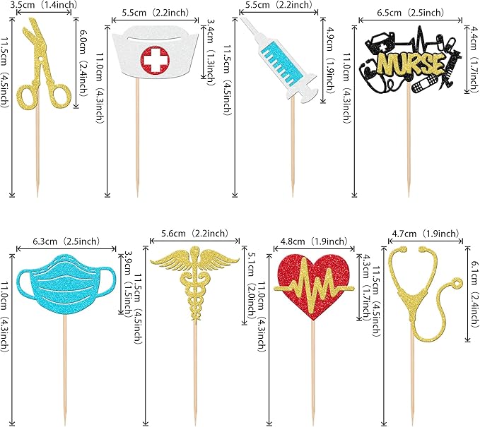 32 PCS Glitter Nurse Cupcake Toppers - Graduation Cake Decorations for Medical School Rn Nurse Grad Themed Birthday Party Supplies