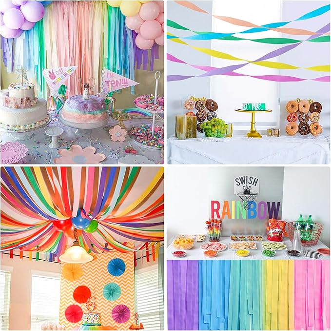 12 Rolls Crepe Paper Streamers, 12 Colors Pastel Streamers Party Decorations for Birthday Party, Baby Shower, Wedding, Bachelorette Party, Rainbow Party, Colorful Party