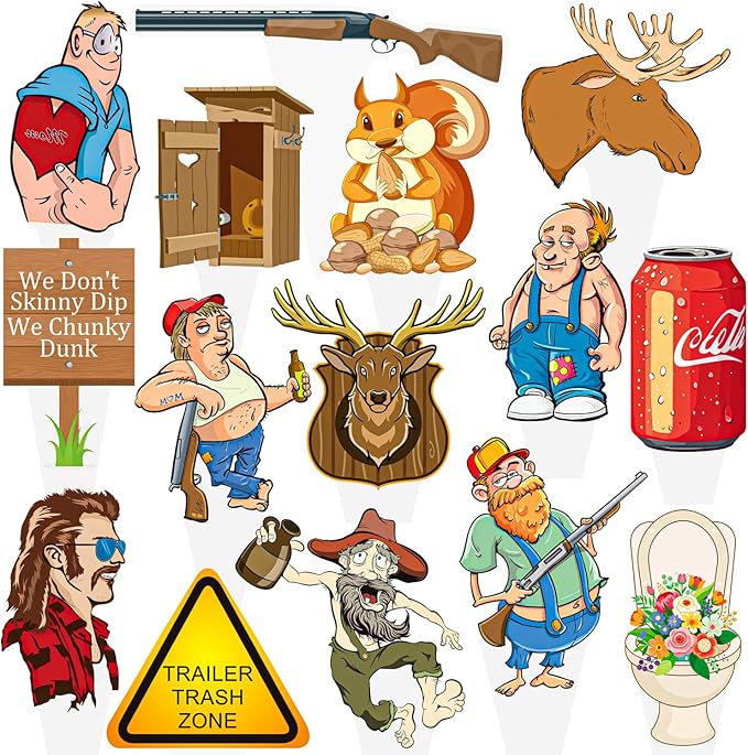 Hillbilly Cupcake Toppers Trailer Trash Party Decorations Trailer Trash Cake Decorations Southern Mullet Man Cupcake Picks for Funny Chunky Dunk Party Supplies