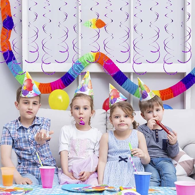 30 Pieces Purple Hanging Swirls Whirls Party Decoration Streamers Photo Booth Background for Birthday Valentine Wedding Bridal Shower Bachelorette Anniversary Engagement Party Supplies
