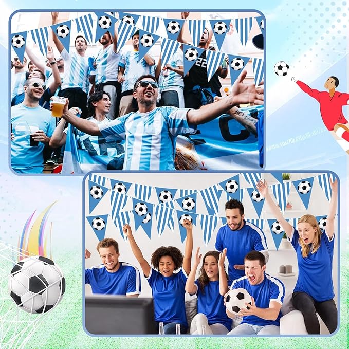 Faccito 5 Pack Blue Soccer Banners Soccer Party Decorations Sports Champion Paper Pennants Blue Hanging Triangle Flags Garland Bunting for Sports Game Fans Outdoor Indoor Birthday Party Supplies