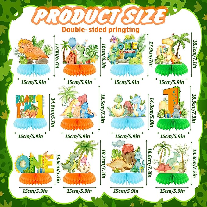 12 Pcs One a Saurus Birthday Decorations Dinosaur Honeycomb Centerpieces Dinosaur 1st Table Decoration Green Blue Dino Table Topper for Jungle Safari Birthday Party Favors Supplies