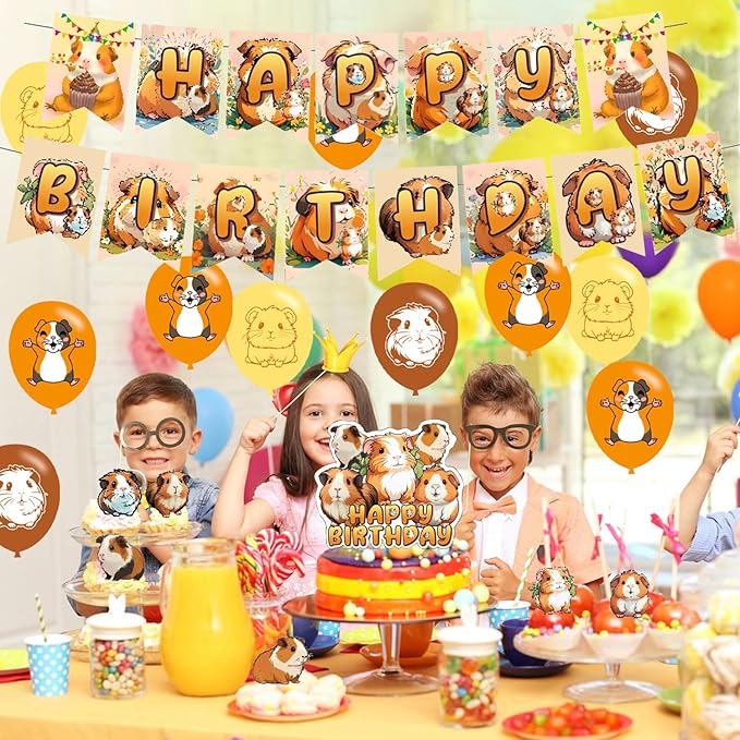 Guinea Pig Party Decorations,Hamster Birthday Party Supplies For Guinea Pig Party Supplies Includes Banner - Cake Topper - 12 Cupcake Toppers - 18 Balloons