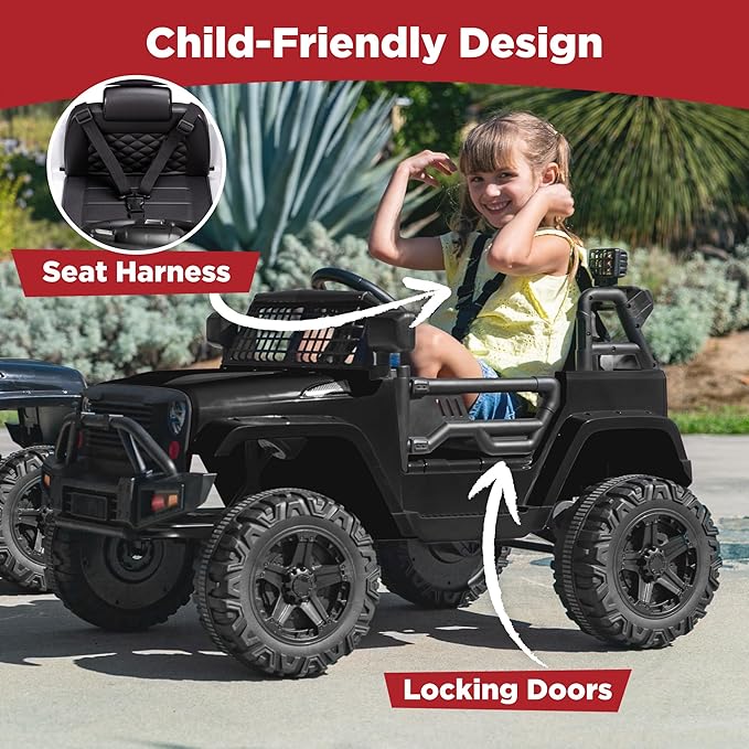 Best Choice Products 12V Kids Electric Vehicle Toy Ride On Car with Parent Remote Control for Toddlers, Seat Harness, 61 lbs Weight Capacity, Locking Doors, Spring Suspension, Bluetooth - Black