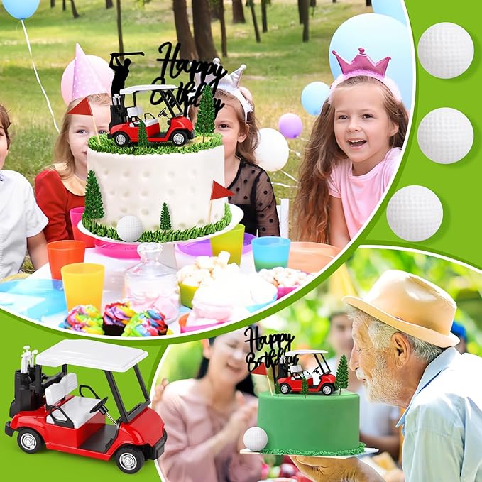 Hooqict 21 Pieces Golf Cake Decorations with Mini Cart, Ball, Clubs, Red Flag Golf Cake Toppers & Cupcake Toppers for Men Sports Themed Birthday Party Decorations Supplies