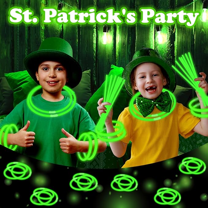 St Patricks Day Green Glow Sticks Party Favors 8'' 72 Pack Bulk,Saint Patrick's Light Up Necklace Gifts Toys for Kids,Non Candy Goodie Bags Stuffer Treats for Boy Girl,Party Bag Accessories Decoration
