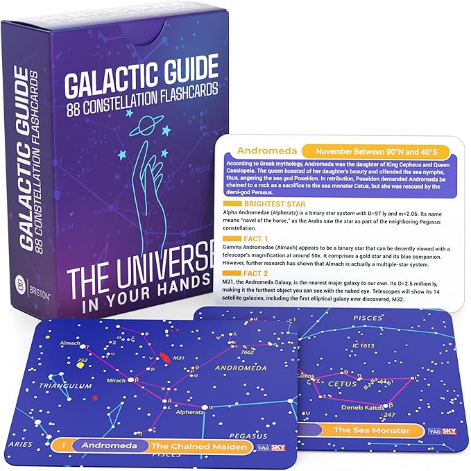 Briston Galactic Guide 88 Constellation Flashcards – Astronomy Learning Cards for Kids & Adults, Star Chart Study Set with Brightest Stars, Facts & Illustrations, Space Education Gift for Stargazers