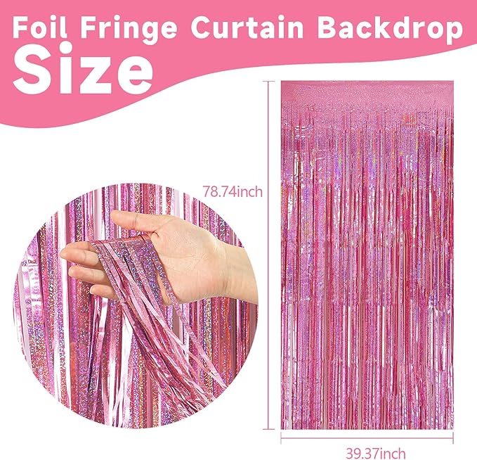 2 Pack Pink Streamers Birthday Decorations Glitter Tinsel Curtains Backdrop Pink Fringe Door Streamers Valentines Bachelorette Holiday Celebrations Happy Birthday Party Decorations