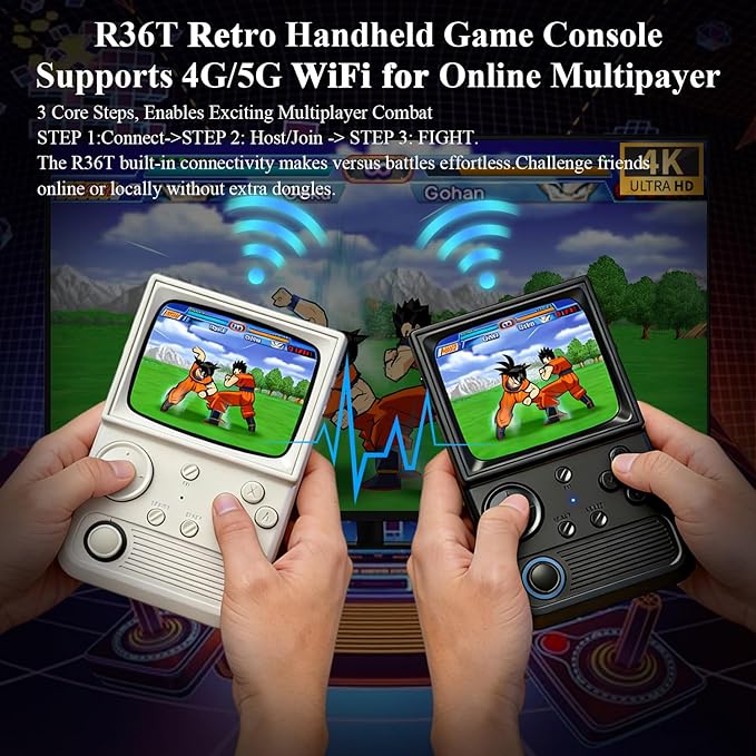 Retro Game Console R36T Handheld Game Console with 64GB Preloaded Games, Support WiFi Networked Fighting, 3.5" IPS Screen, Portable Emulator for Family, Adults & Nostalgic Players (Black R36T 3.5")