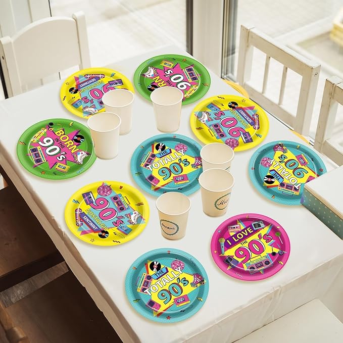 CHUNNIN 48Pcs 90's Party Plates Back to The 90s Party Decorations 1990s Theme Paper Dessert Plates Retro Birthday Supplies 7" 1990's Music Decorations for Kids Birthday Baby Shower Favor