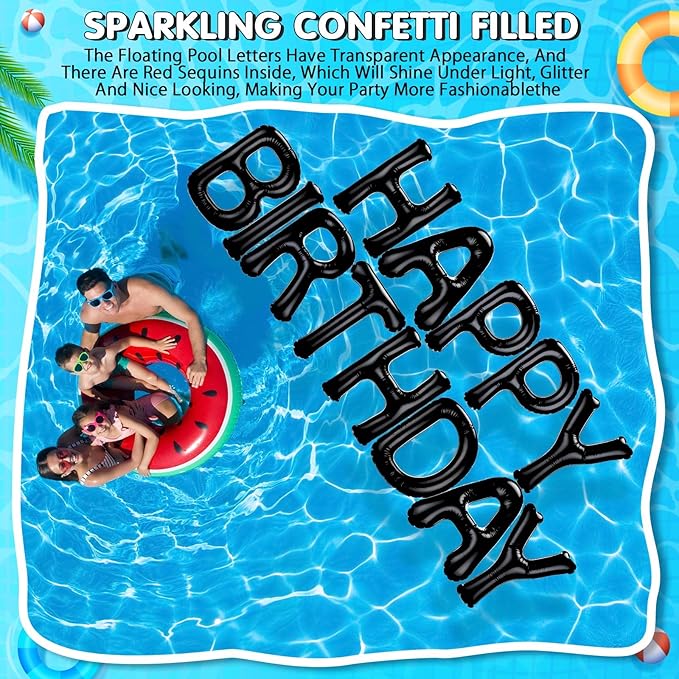 Shappy 20'' Happy Birthday Pool Large Floating Letter Balloons with Adhesive Dots Inflatable Pool Decorations for Summer Birthday Party