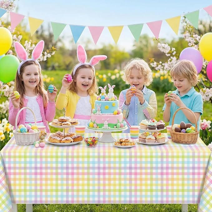 3 Pack Pastel Plastic Tablecloth, 54 x 108 Inch Disposable Easter Tablecloth Waterproof Rectangle Table Cover for Easter Party Decorations