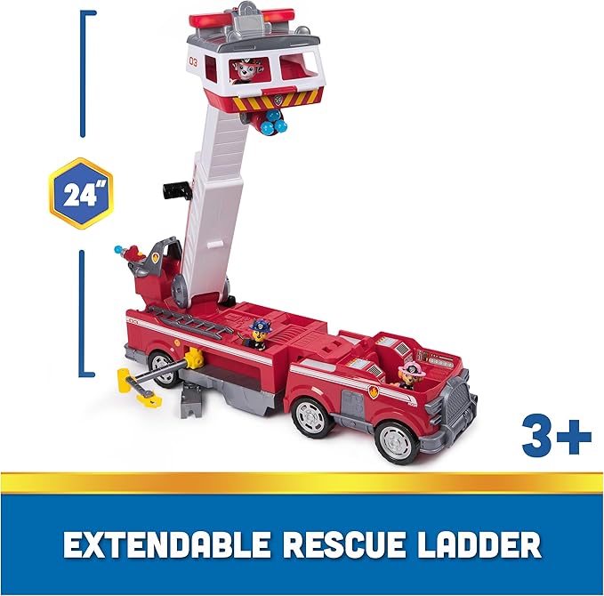 PAW Patrol Ultimate Rescue Fire Truck with 2 Ft. Ladder, Lights, Sounds, a Mini Toy Car, Chase, Marshall & Skye Figures, Toys for Boys & Girls Ages 3+