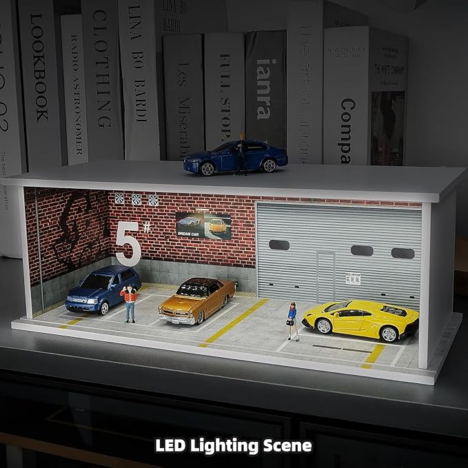 1:64 Car Model Display Case with Lights for Hot Wheels,Matchbox Cars,Diecast Alloy Small Truck Collectibles Storage Box (Garage NO.5)