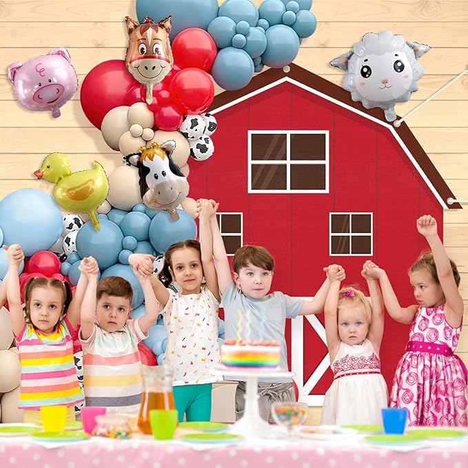 Farm Animals Party Decoration Set Farmhouse Backdrop Cow Balloon Garland Arch Kit Farm Theme Balloons Photo Booth Photography Background Decor for Halloween Birthday Kids Baby Shower Party Supplies