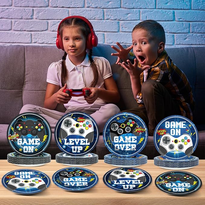 48PCS Video Game Birthday Plates Video Gaming Themed Party Decorations Gaming Paper Plates for Gamers Boys Birthday Decorations 7" Gaming Controller Dessert Plate Disposable for Gamer Party Supplies