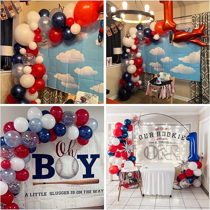 Red Blue White Balloons Arch Garland for Baseball Party Decorations Labor Nautical Balloons Navy Pearl Light Blue Latex Balloon for Hero Birthday Britain Sporting 4th of July Independence Day