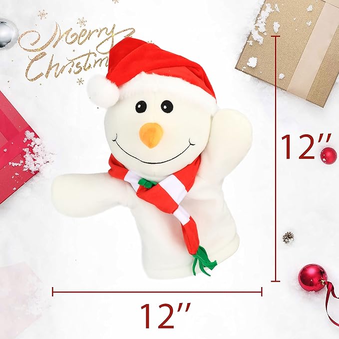 Hopearl Plush Christmas Snowman Hand Puppet with Open Movable Mouth for Imaginative Play, Role Play, Interactive Toy for Storytelling Teaching Puppet Theater, Gifts for Kids Boys Girls, White, 17''