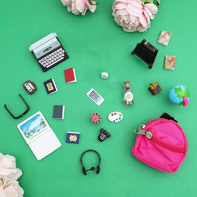 ONEST 46 Pieces Doll House School Supplies Mini School Accessories Dollhouse Home Miniature Model DIY Doll Accessories