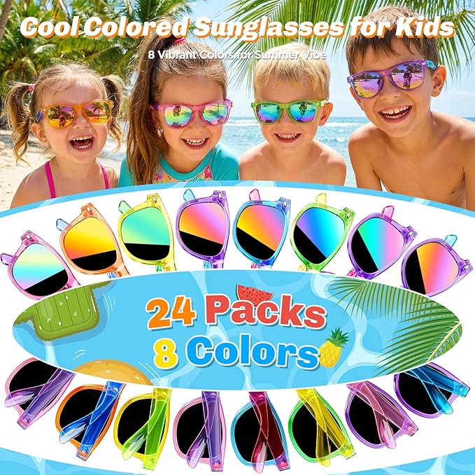 Kids Sunglasses Bulk Party Favors, Sunglasses for Kids with UV 400 Protection, Neon Sunglasses for Boys and Girls, Party Favor, Birthday Classroom Goodie Bags Party Supplies
