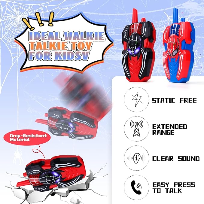 Kids Walkie Talkies Toys for 4 5 6 Years Old Boys,Spider Toy Gifts Age 4 5 6 7 8 Toddler Walkie Talkies 2 Pack with Lanyard for Outdoor Garden Hiking Camping Play Boy Girls Birthday Presents