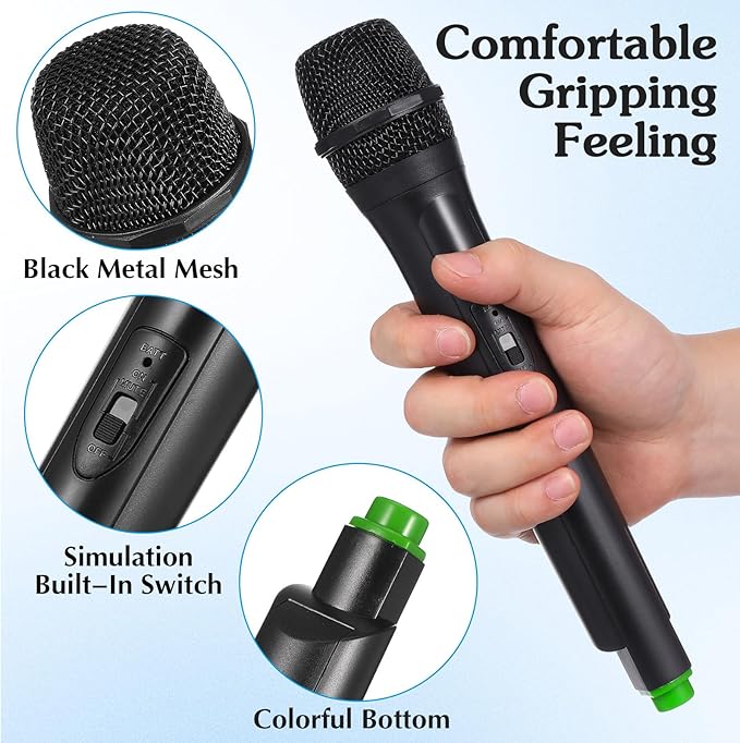 TOYANDONA Fake Microphone Prop - Realistic Plastic Play Mic Toy for Kids Pretend Singer Role Play, Speech Practice, Karaoke Stage Performance & Birthday Party Costume Accessory (Bottom Random Color)