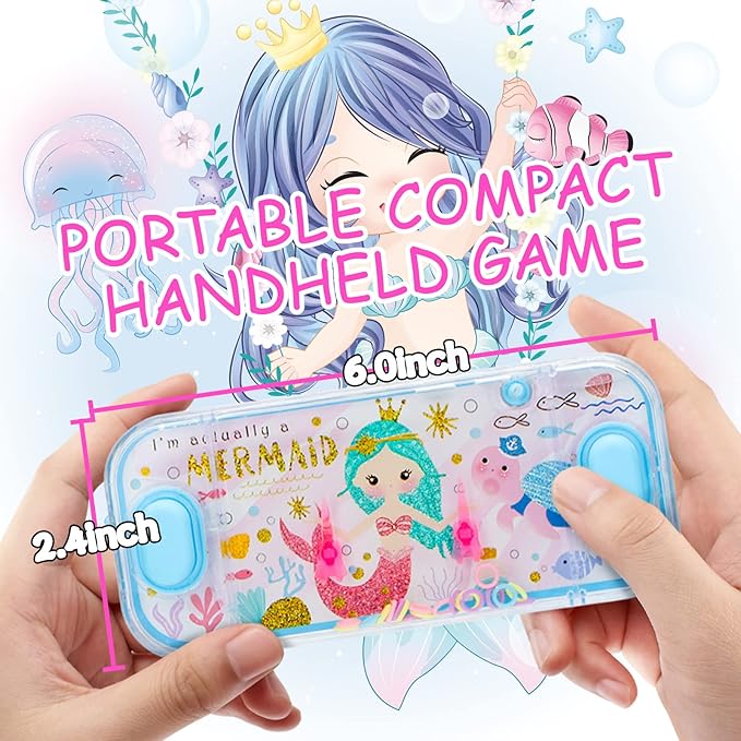 SevenQ Handheld Water Games, 4 Packs Mermaid Theme Water Toss Ring Game Aqua Toy Water Ring Game for Kids Handheld Stocking Stuffers