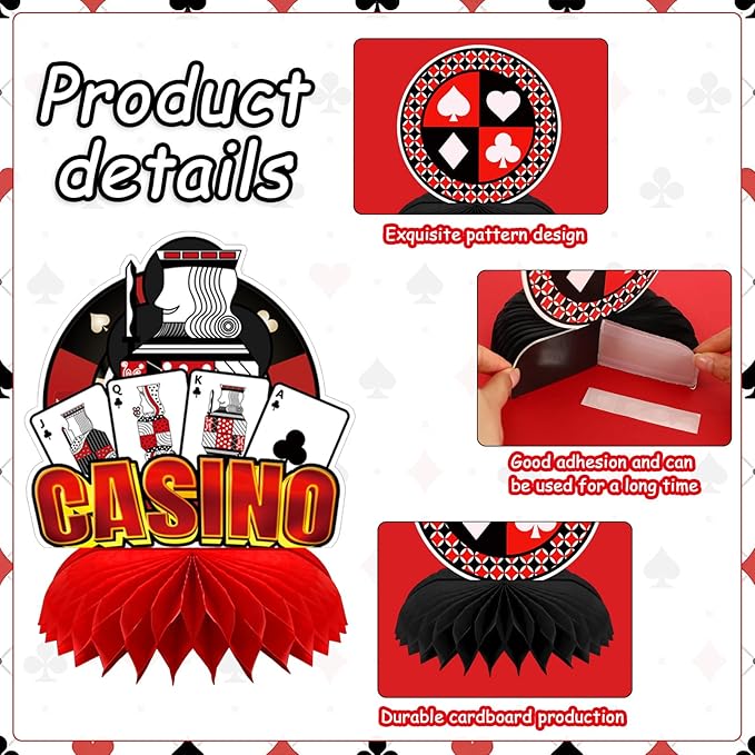10 Pieces Casino Theme Party Decorations, Casino Night Decorations Poker Party Decorations for Table Casino Birthday Decorations Casino Table Honeycomb Centerpieces