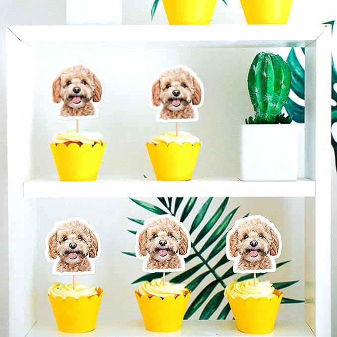 Ercadio 24 Pcs Pet Dog Puppy Cupcake Toppers Cute Teddy Puppy Dog Cupcake Picks Puppy Birthday Party Pet Dogs Party Cake Decorations