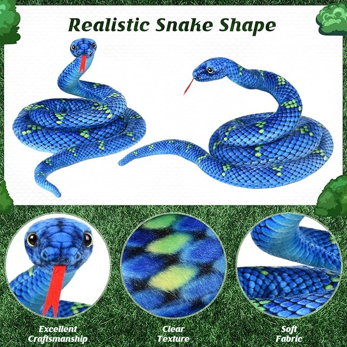 Giant Stuffed Snake, Lifelike Plush Animal, 110 in Large Toy Snake for Kids, Perfect for Birthday Presents & Parties