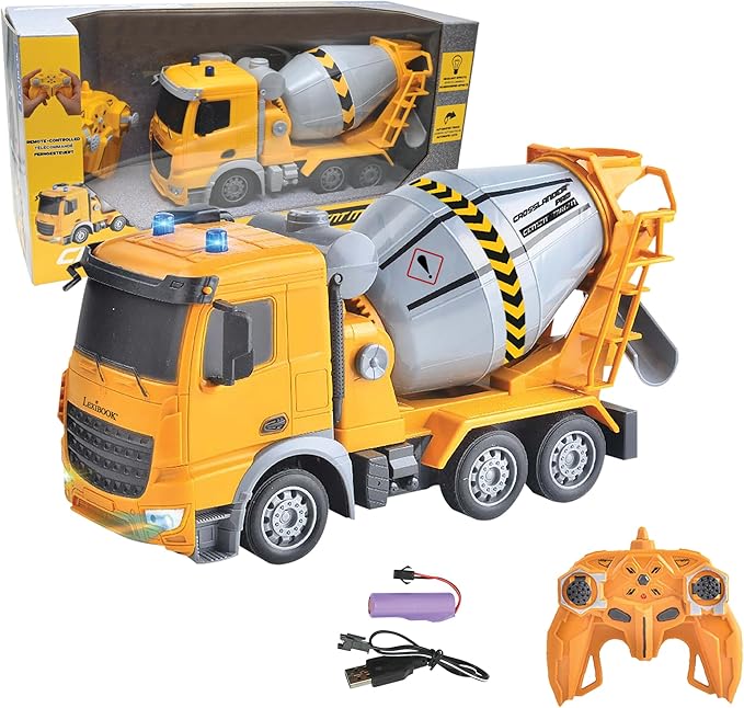 LEXiBOOK, Crosslander® pro RC Concrete Mixer, Remote Controlled Truck Mixer, Light Effects, 360° Rotating Tank, Rechargeable, RCP15