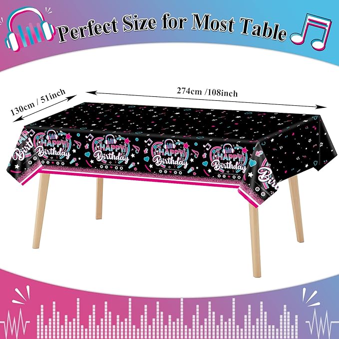 3 Pieces Music Party Tablecloth Happy Birthday Table Cover Decoration Music Note Social Media Themed Party Supplies Favor Disposable Plastic Tablecloth