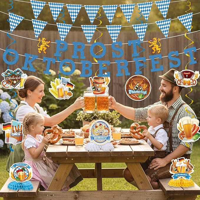 Oktoberfest Decorations Include Prost Oktoberfest Glitter Banners Hanging Swirls Honeycomb Centerpieces Bavarian Pennant Banners German October Festival Decorations Beer Theme Party Supplies