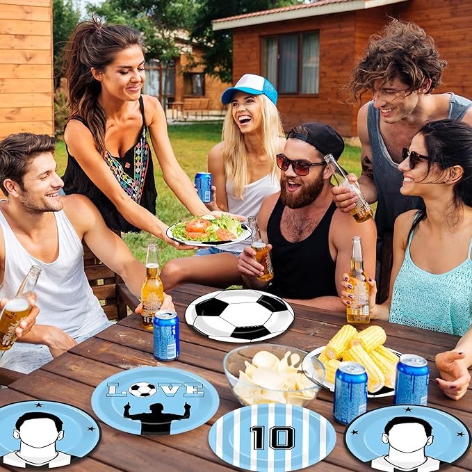 48Pcs Soccer Paper Plates Soccer Star Disposable Dessert Plates Supplies 7Inch Blue and White Sports Ball Plate Sport Party Dinnerware Decorations for Birthday Baby Shower Party Decorations